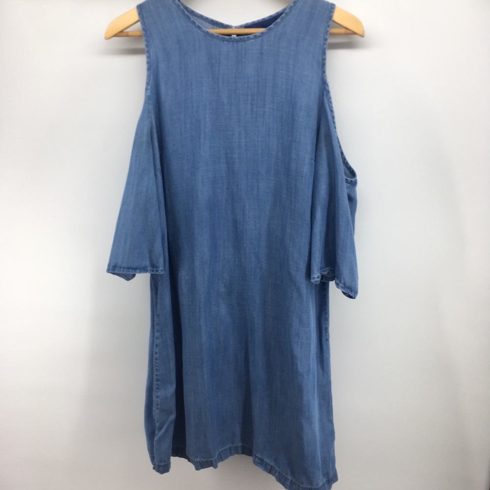 Francesca's | Blue Rain Cold Shoulder Tencel Dress